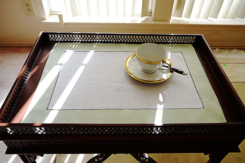 White Hemstitch Placemat 14"x20" with Sea Crest Green border.